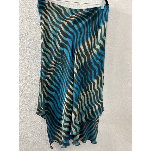 Vintage Peter Nygard Womens Sz 16 Blue Silk Abstract Striped Skirt & Blouse Set - Picture 11 of 16